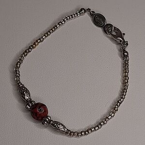 Vtg Napier Silver-Tone Red bead 7" bracelet signed lobster-claw